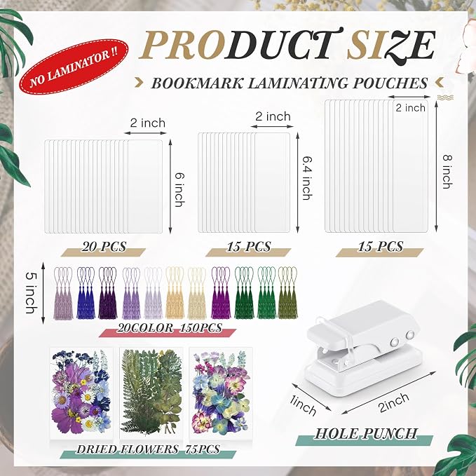Fuyoooo 176 Pcs Pressed Flowers Bookmark Making Kit, DIY Bookmark Laminating - Image 2
