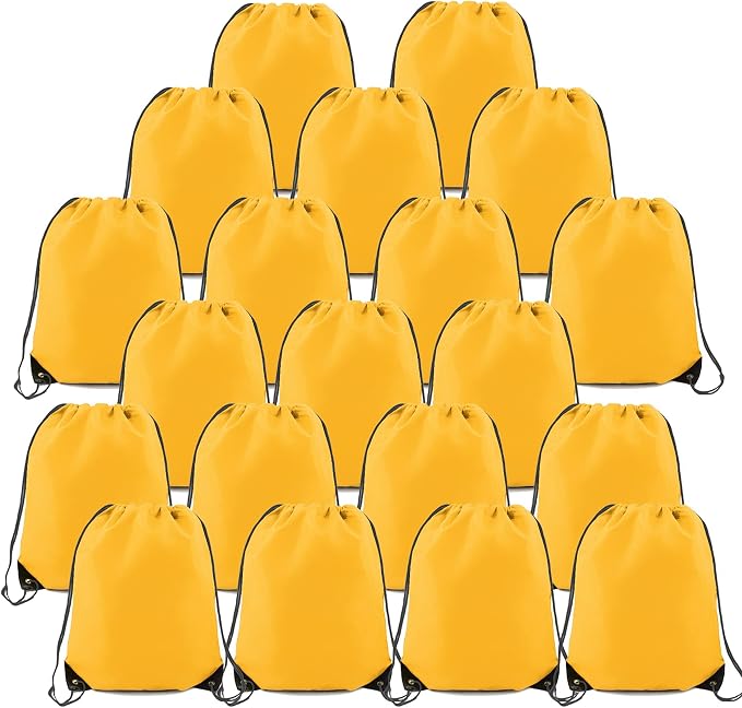 BeeGreen 20 Pieces Yellow Cinch Sack Bags Bulk Gymsack by BeeGreen