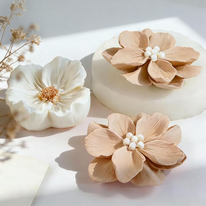 2 Pack 3D Flower Silicone Candle Molds Camellia Poppy - Image 4