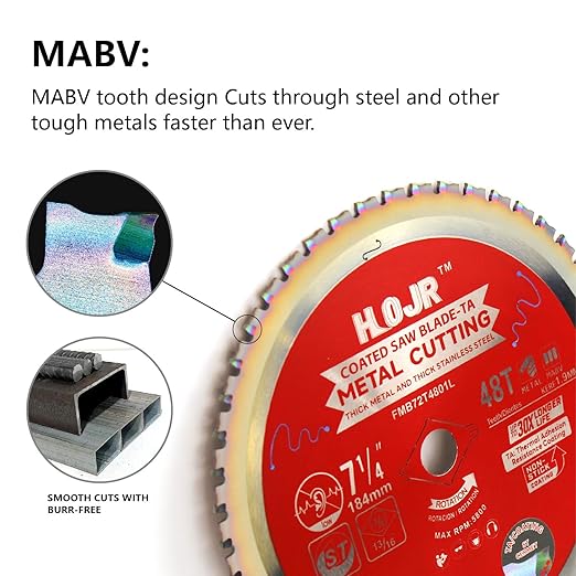 Metal Cutting Circular Saw Blade, Steel and Stainless Steel Cutting, The Cutting Head uses a Special Anti-Heat Sticking Coating with high Finish and Long Life,FMB 7-1/4 inch 48-Tooth 5/8" -TA