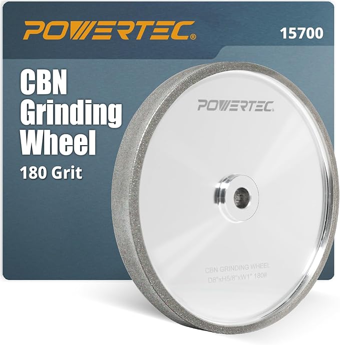 POWERTEC CBN Grinding Wheel 8 Inch 180 Grit, Bench Grinder Wheel for Sharpening HSS Tools, Lathe Tools & Chisel Set, 8" x 1" Wide, 5/8" Arbor Bench Grinder Wheels for Bench Grinder, 1 PK (15700)