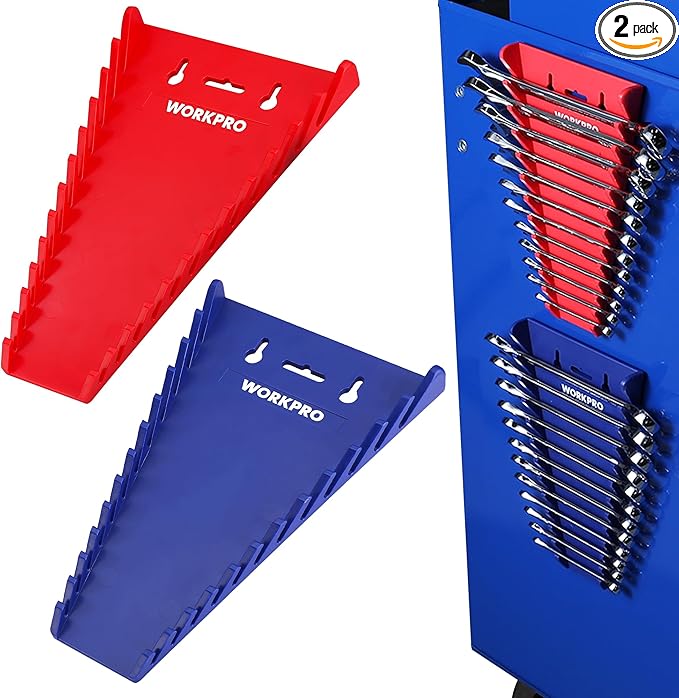 WORKPRO 2-Pack Magnetic Wrench Organizer, 12-Piece Wrench Holder Set for Tool Box Drawer, Wrench Rack Tool Trays SAE(1/4" - 15/16") and Metric(6mm-24mm)