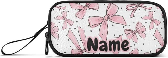 Custom Pink Bows Dots Pencil Case Box Boys Girls Personalized Name Large Pencil - Image 6