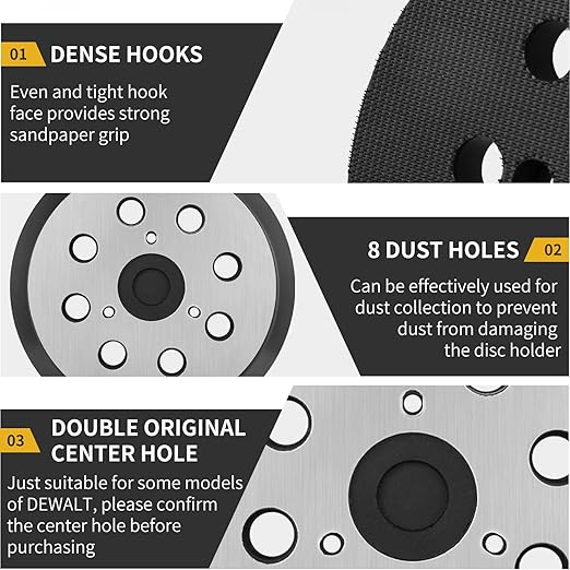 5" 8 Hole Hook & Loop Metal Orbital Sander Replacement Pads Compatible with Makita Sander BO5010 BO5030K BO5031K BO5041K, 3 Pack