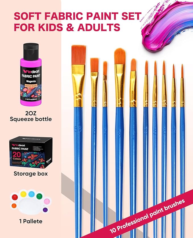 Fabric Paint, 20 Colors Permanent Soft Fabric Paint Set - Image 2