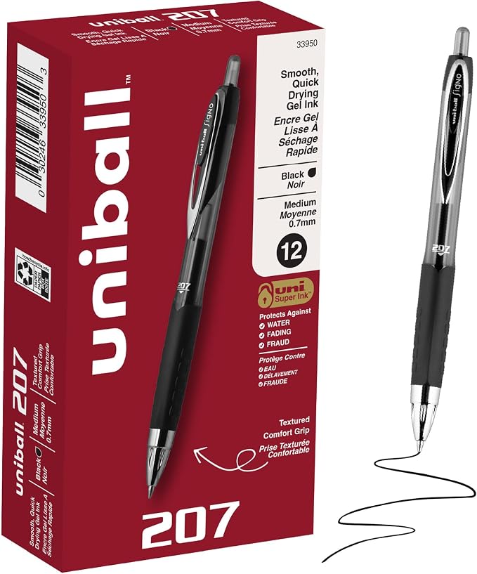 uniball™ 207 Gel Pens, 0.7mm Medium Point, Retractable, Smooth Writing by uni-ball