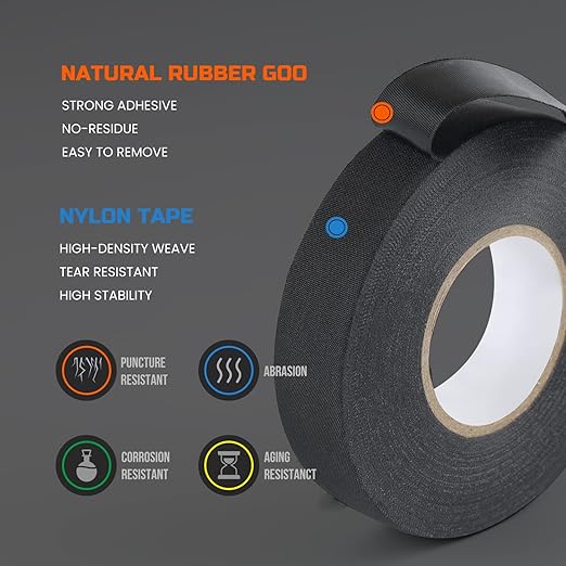 Lichamp 6-Pack Cloth Electrical Tape Automotive, Thicked 9.8 mil x 3/4 in x 66ft, No Residue Fabric Wire Harness Tape High Temp Wiring Loom Tapes, B106