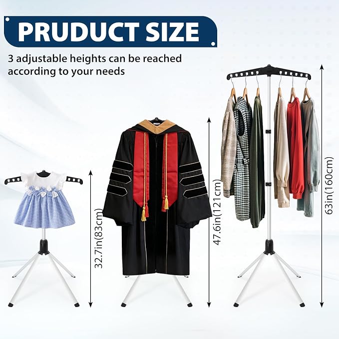 2 in 1 Cap and Gown Display Stand, Adjustable, Matte Black | Adjustable 32-63 - Image 2