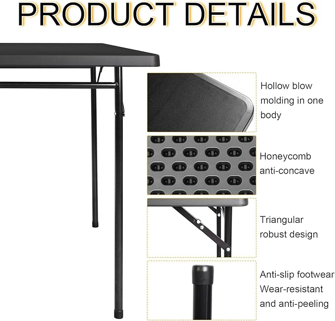 3ft Rectangular Folding Table, All-Occasion Plastic Event Table - Image 4