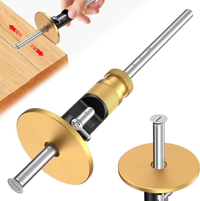 Wheel Marking Gauge Woodworking, Scribe Tool Woodworking, Adjustable 0-12cm, Aluminum & Brass Options, for Parallel Lines, Dovetail Joints & Professional Carpentry (Brass with Fine Adjustment)