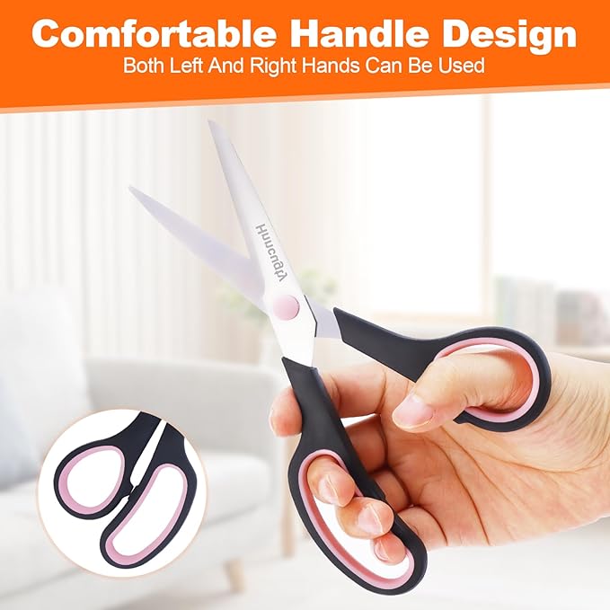 Scissors for Office School Supplies, Hnncugty 8" Scissors All Purpose Bulk Set of 24-Pack, Sharp Shears for Home Craft Sewing Fabric, Middle School Student Teacher Supplies, Comfort Right/Left Handed