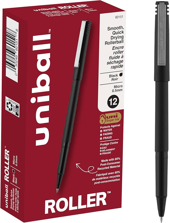uniball Roller Rollerball Pens, Micro Point, 12 Pack by uni-ball