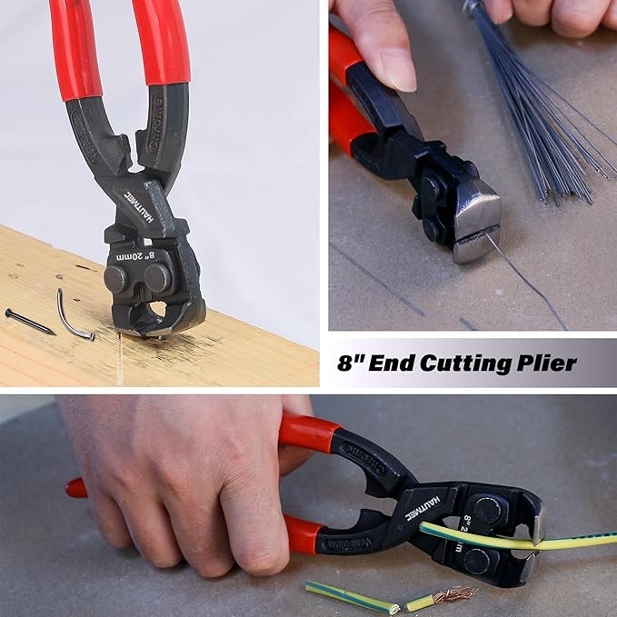 HAUTMEC 3 PCS Pry Bar Set, 15" Flat Pry Bar, 12" Cats Paw Nail Puller Tool and 8" End Cutting Pliers, Heavy Duty Dorp Forged Crowbar Pry Tool for Prying, Lifting and Removing Tasks, HTASM25022
