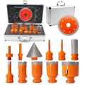 Tile Hole Saw Kit 12pcs, BeQell Diamond Core Drill Bits Set for Porcelain Ceramic Marble Granite Stone,Diamond Beveling Chamfer Bit Tile Cone Finger Bit,Father's Day,Christmas Birthday Gift