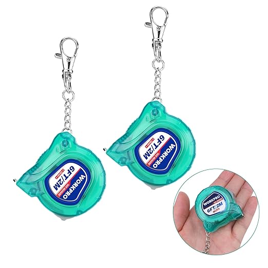 WORKPRO Mini Tape Measure, 2 Pcs 6FT Retractable Easy Reading Keychain Tape Measurement, Inch/Metric Scale Pocket Size Small Tape Measure for Engineer, Portable, ABS Protective Casing, Green