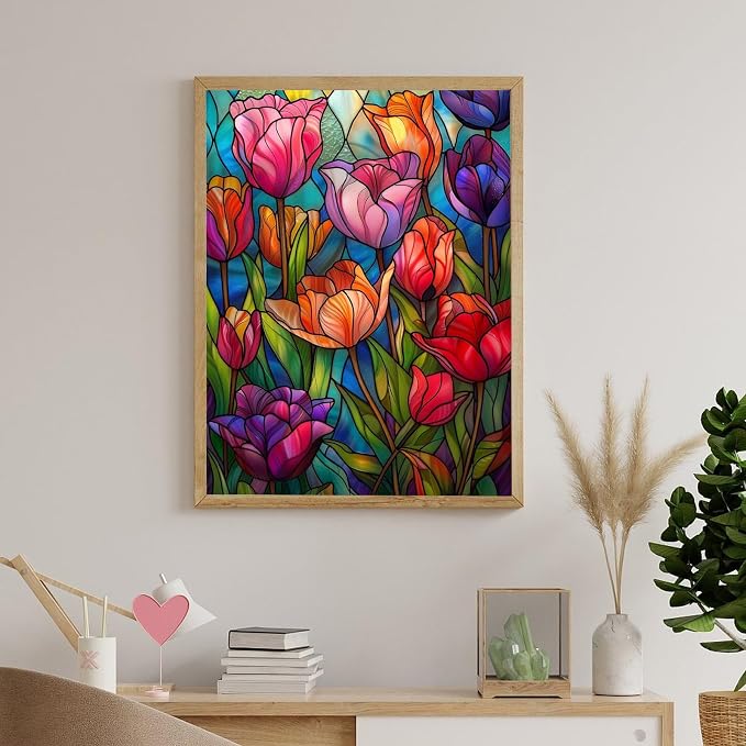 Naykow 5D DIY Diamond Art Kit for Adults, Stained Glass Flower Paint by Numbers - Image 4