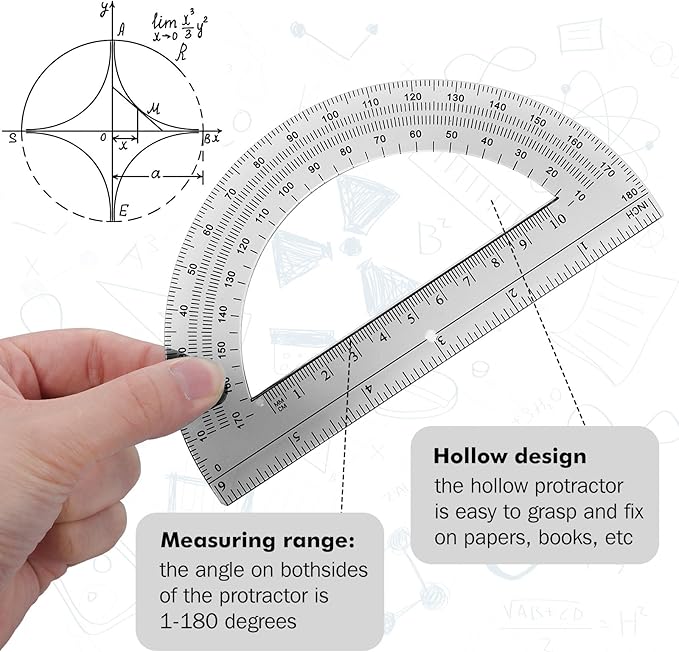 Zonon 2 Pcs 6 Inch Plastic Protractor Math Protractors 180 Degrees Angle Measurement, Translucent for Geometry Classroom Kid Student School Office Supplies (Grey)