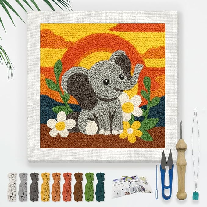 DOODLREAM Cartoon Elephant DIY Punch Needle Embroidery Kit by Doodlream