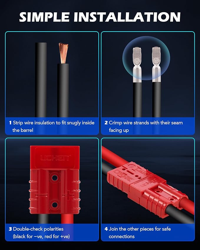 Orion Motor Tech Wire Connector 2 Pack, 50A Wire Harness Plug Kit for 6 to 12 Gauge Cables, 12V to 36V Battery Quick Connect Disconnect Set for Car Bike ATV Winches Lifts Motors More, Set of 2, Red