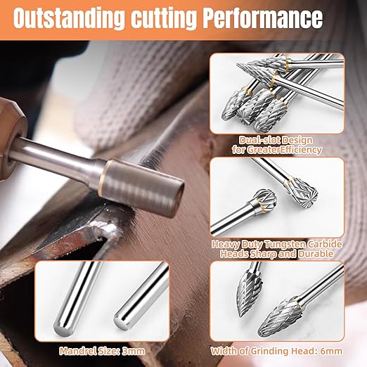 20pcs Carving Bits,10pcs Carbide Burr Bits+10pcs Diamond Drill Bits(1/8 in) Standard Cylindrical Shank for Woodworking,Engraving,Drilling,Glass,Metal,Rotary Tool Accessories