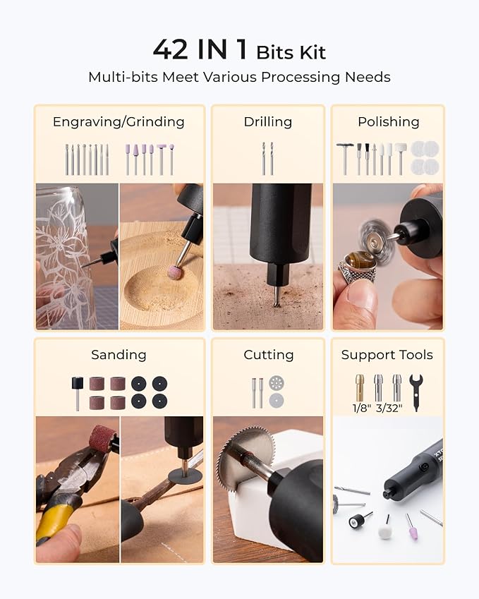 xTool Engraving Pen, Cordless Engraving Pen for Metal Wood Glass and Plastic, 42-in-1 Engraver Pen Rotary Tool Kit, Large Capacity Rechargeable Etching Tool Metal Engraver for Crafts