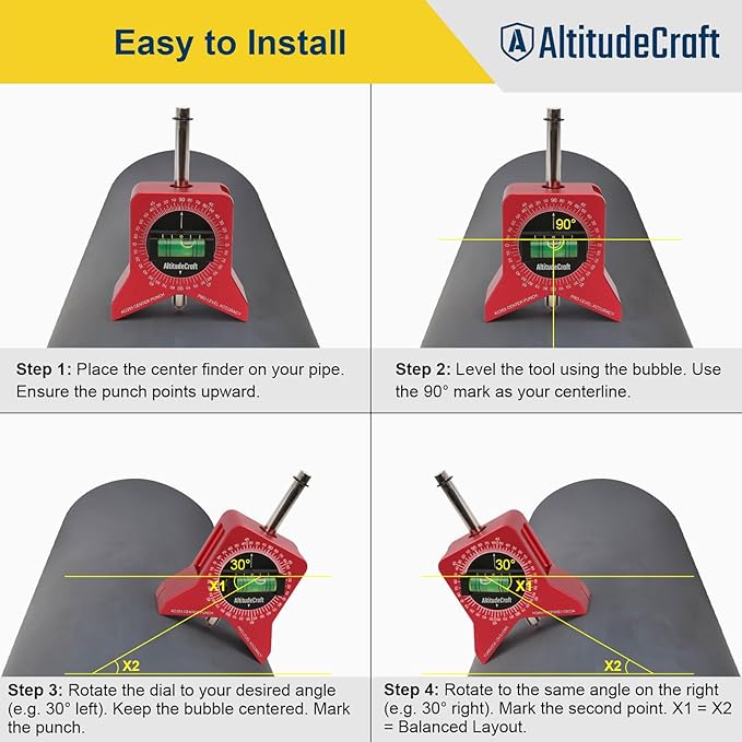 Precise Pipe Center Finder Punch Tool, Magnetic Center Finder for Pipe Fitting with Bubble Level and Adjustable Dial, For 1"–10" Pipes