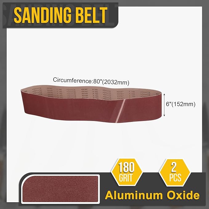 6 x 80 Inch Sanding Belt, 2 Pcs 180 Grit Knife Sharpener Belts Work Sharpening for Belt Sander Knife Carving Tool Metal Working