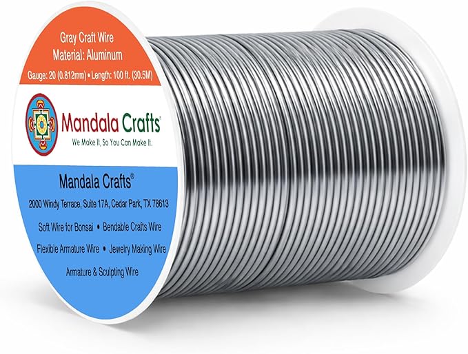Mandala Crafts 20 Gauge Gray Anodized Aluminum Craft Wire, 100 FT | Colored by MandalaCrafts