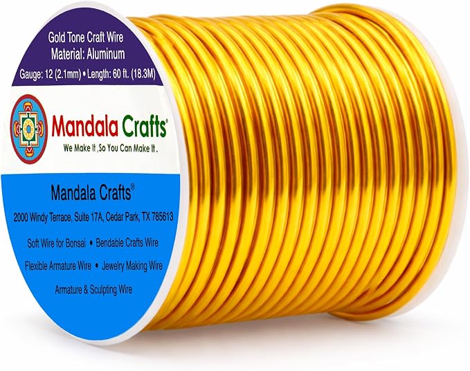 Mandala Crafts 12 Gauge Gold Tone Anodized Aluminum Craft Wire, 60 FT | Colored by MandalaCrafts