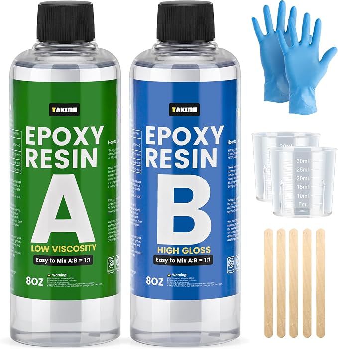 16OZ Crystal Clear Epoxy Resin Kit, High Gloss Bubble Free Resin by TAKIMO
