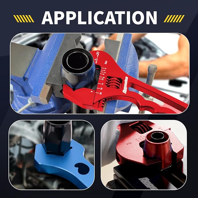3AN-20AN AN Fitting Wrench AN Fitting Tool for AN Hose Fitting Assembly Adjustable Lightweight Aluminum Red With 6AN-AN8 Double-ended AN Wrench Blue