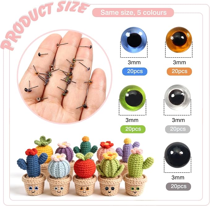 TOAOB 100pcs 3mm Glass Eyes Kits Mixed Colors - Image 2
