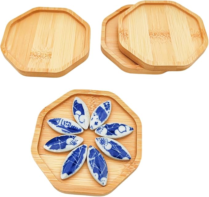 4PCS Mosaic Bamboo Coasters for Crafts, Blank Base Trays, Drinking Cup Coaster - Image 4