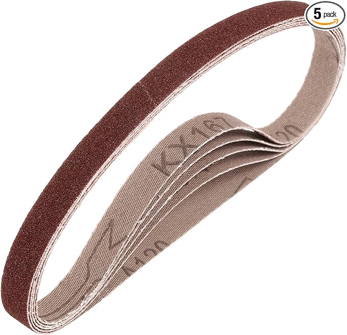 HARFINGTON 3/8 x 21 Inch Sanding Belts, 5 Pcs 120 Grits Aluminum Oxide Abrasive Belt Sander File Belt for Woodworking, Metal Polishing, Knife Sharpener