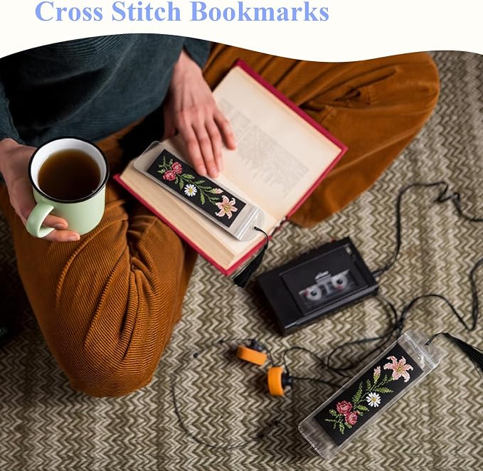 Flutesan 60 Pcs Blank Cross Stitch Bookmark Making Kit Include Cotton Blank - Image 5