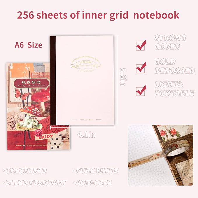 emmoolife Scrapbooking Supplies Kit, Vintage Mushroom Aesthetic Scrapbook Kit - Image 4