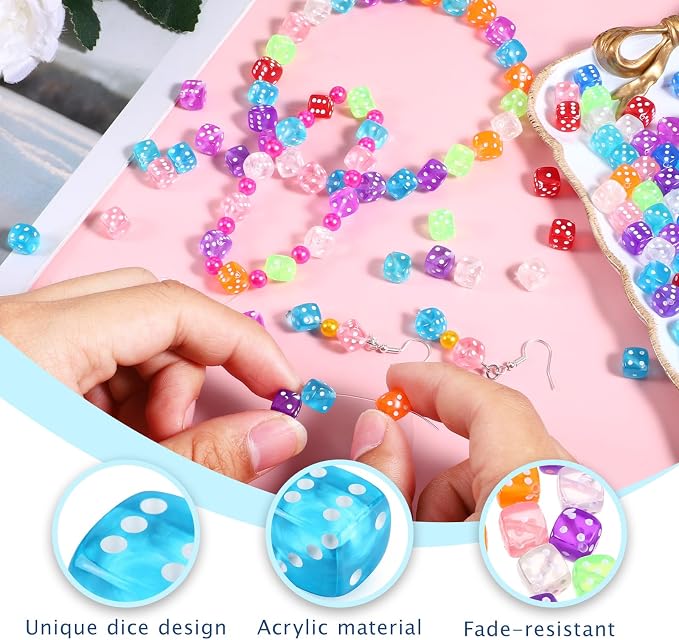 200Pcs Acrylic Dice Beads, 8mm/0.3in Colorful Clear Dice Beads - Image 3