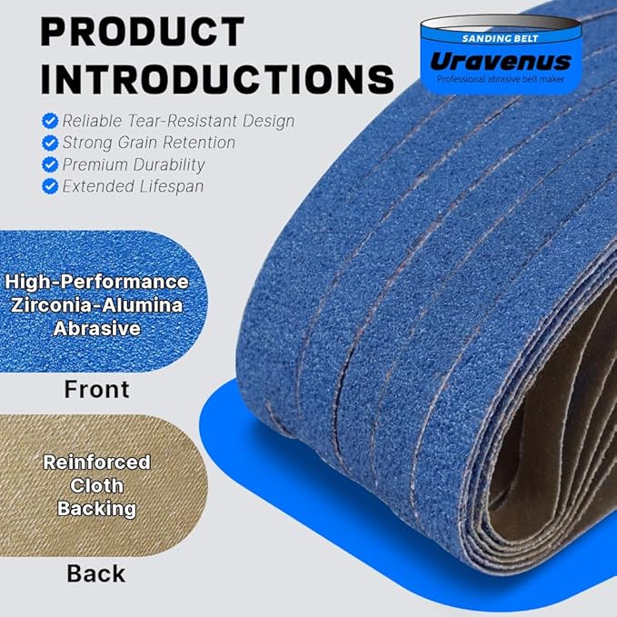 1/2 x 18 Inch Sanding Belts, 36 Pcs 60 Grit, Zirconia Sanding Belts for Medium-Duty Metal Polishing, Woodworking, Surface Smoothing