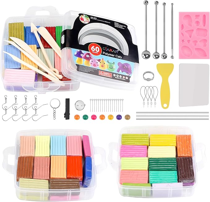 CiaraQ 60-Color Polymer Clay Oven Bake Modeling Kit | 12 sculpting tools - Image 2