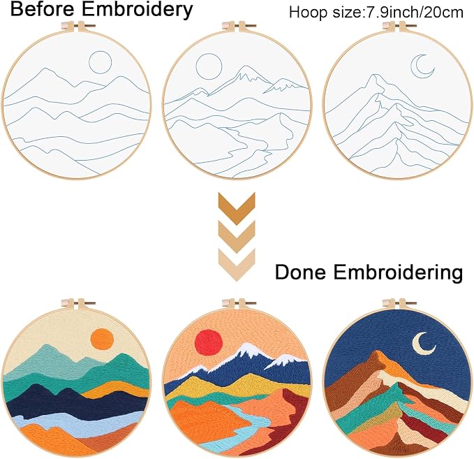 Louise Maelys 3 Pack Landscape Mountain DIY Embroidery Kit - Image 3