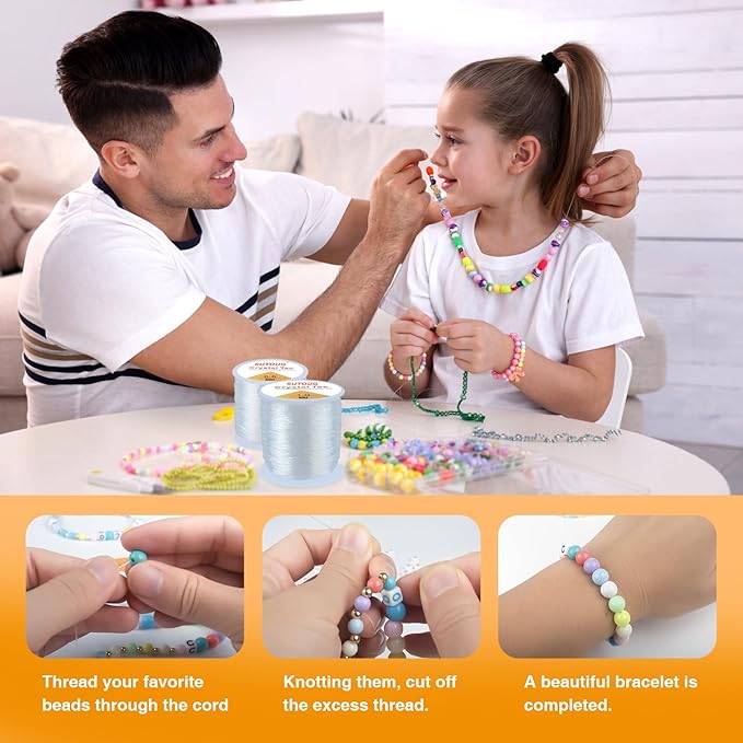 0.8mm & 1.0mm Elastic String for Bracelets, 2 Rolls Strong Stretchy Bracelet - Image 3
