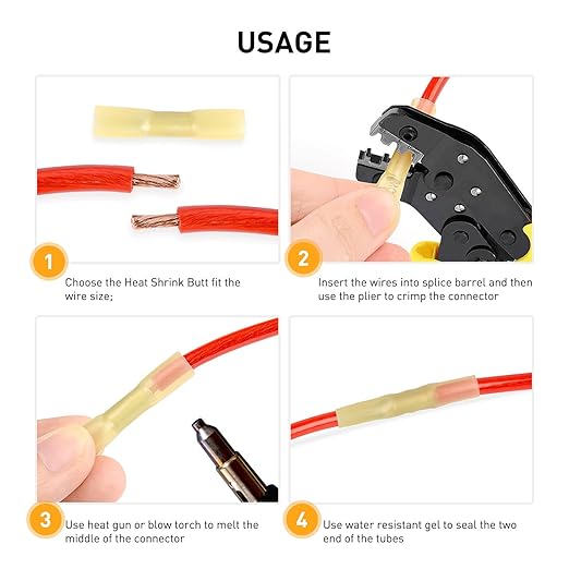 Nilight 200PCS Heat Shrink Butt Connectors – Waterproof Wire Connectors - Automotive Marine Grade Electrical Terminals – Crimp Butt Splice Terminal Kit