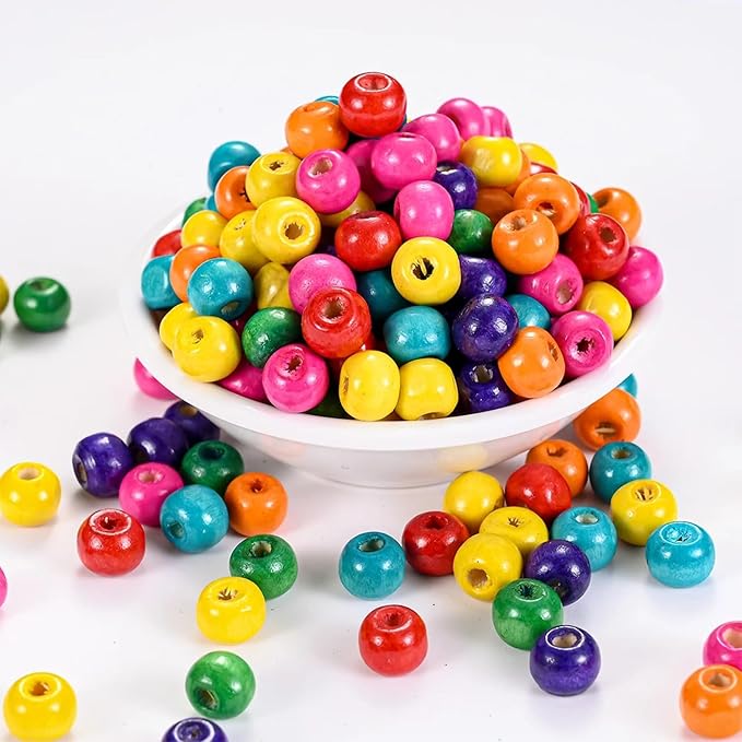 DAHI 600pcs Colorful Wooden Beads 10mm Round Wooden Loose Spacer Beads - Image 4