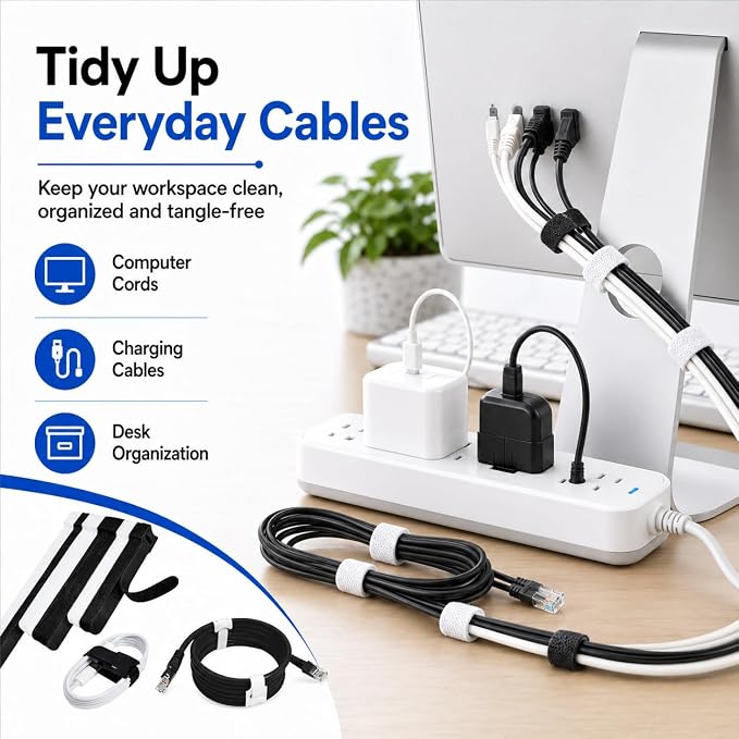 70pcs Cable Ties Reusable Black and White Wire Ties Cable Management Cord Ties - Image 5