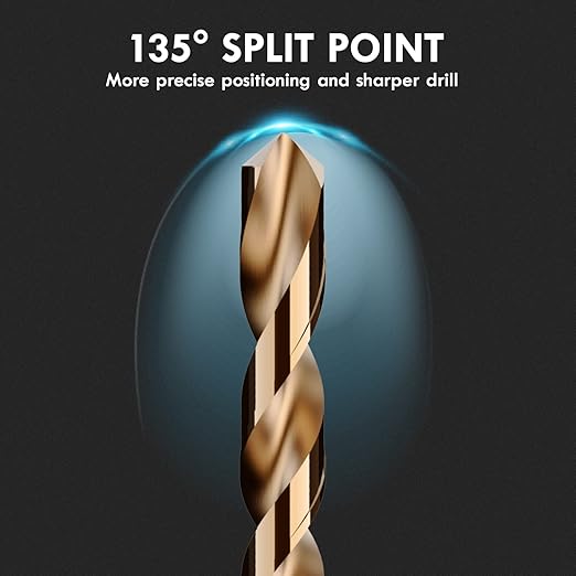 Cobalt Drill Bit Set, 21Pcs M35 High Speed Steel Jobber Length Drill Bit Kit for Hardened Metal, Stainless Steel, Cast Iron, Wood and Plastic, with Index Storage Case, 1/16"-3/8"