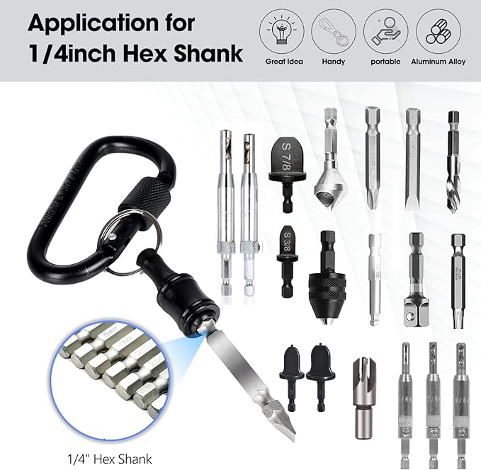 Bit Holder 1/4 inch Hex Shank Screwdriver Bits Holder Extension Bar Keychain Screw Adapter Drill Change Hand-held Screwdrivers Drill Bits Holder Portable (Black)