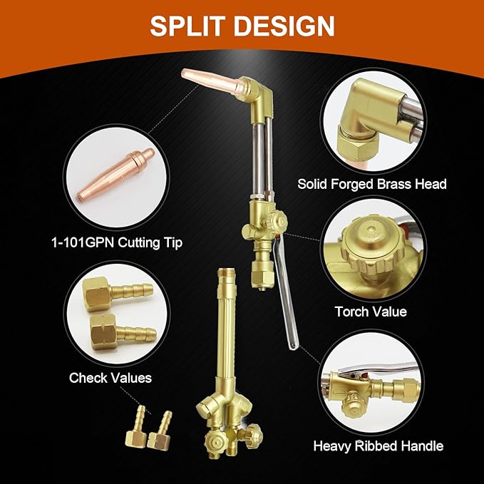 Cutting Torch, Oxygen Acetylene Welding Cutting Torch with 1-101 Cutting Nozzle, 315FC Torch Handle, CA2460 Cutting Attachment and 1-1-101 Cutting Tip, V-style Cutting Outfit