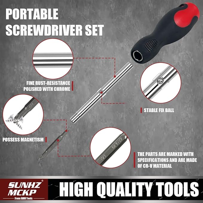 SUNHZMCKP 18-in-1 Screwdriver, Portable screwdriver set, Slotted/Philips/Pozi/Torx/Square Multi-Purpose Screwdriver and Magnetizer Demagnetizer with Storage bag