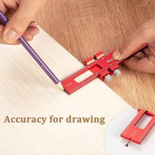 Woodworking Ruler Precision Pocket Rule: 12, 8, 6 Inch Metal Marking Ruler with 45° & 30° Slide Stop, Metric Inch Measuring Wood Working Scribing Measure Tools, Woodwork Adjustable Sliding Ruler
