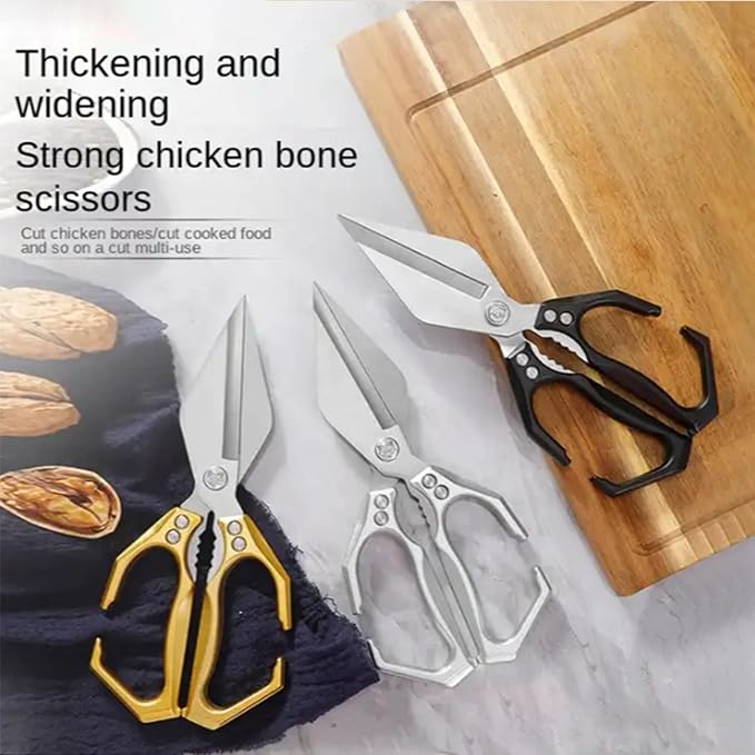 Multi-Purpose Kitchen Scissors,stainless steel scissors,Poultry Shears,Sharpeners Bottle Openers Zester and More Stainless Steel,for opening cans and heavy duty poultry cutting (Gold)